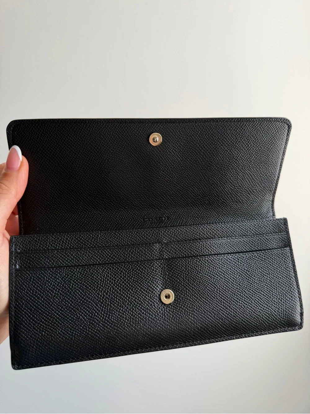 Coach Black Leather Continental Wallet with Gold Logo